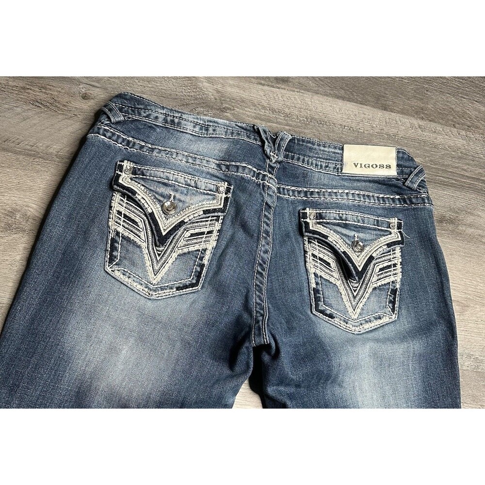 Vigoss The New York Bootcut Jeans Women Size 13/14 L 33 Distressed Bling - Picture 13 of 14